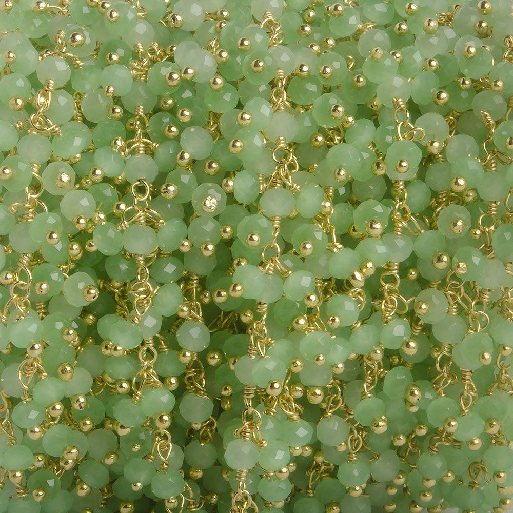 3mm Green Crystal rondelle Gold Dangling Chain by the foot 97 beads - The Bead Traders