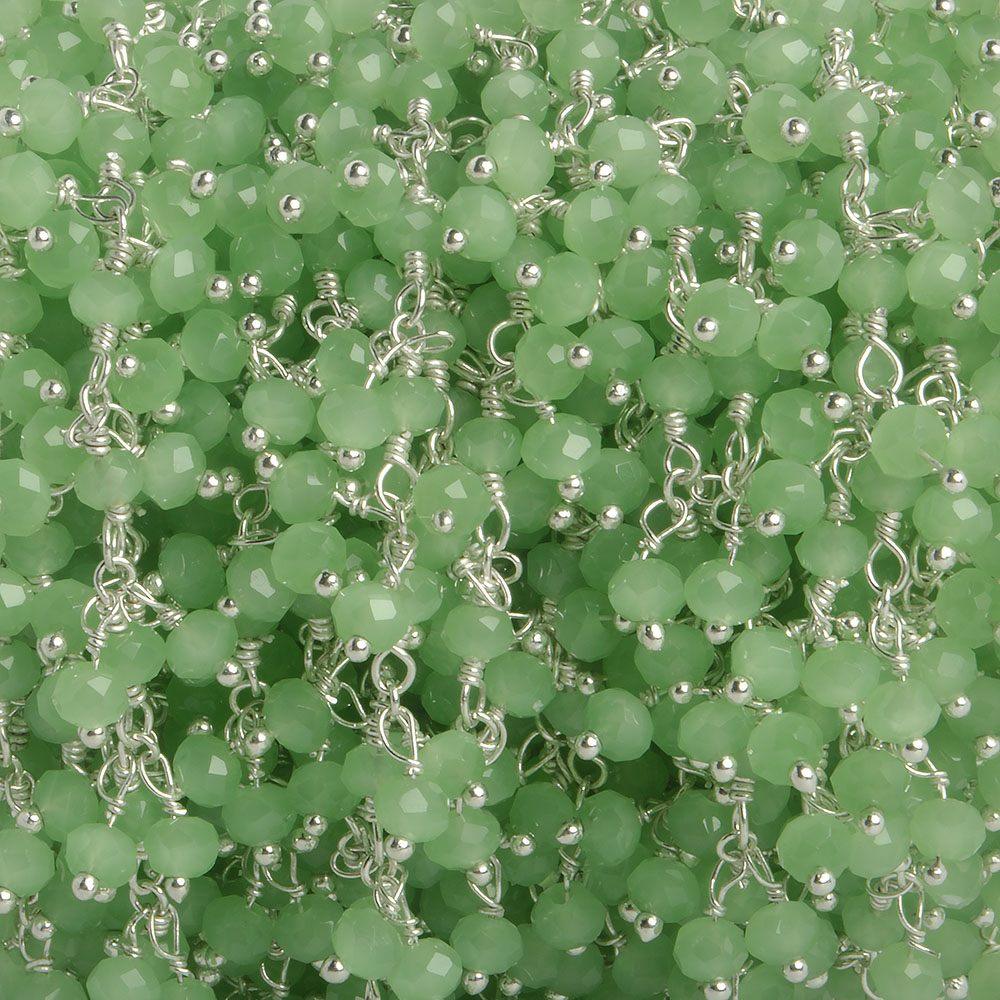 3mm Green Crystal rondelle Silver Dangling Chain by the foot 97 beads - The Bead Traders