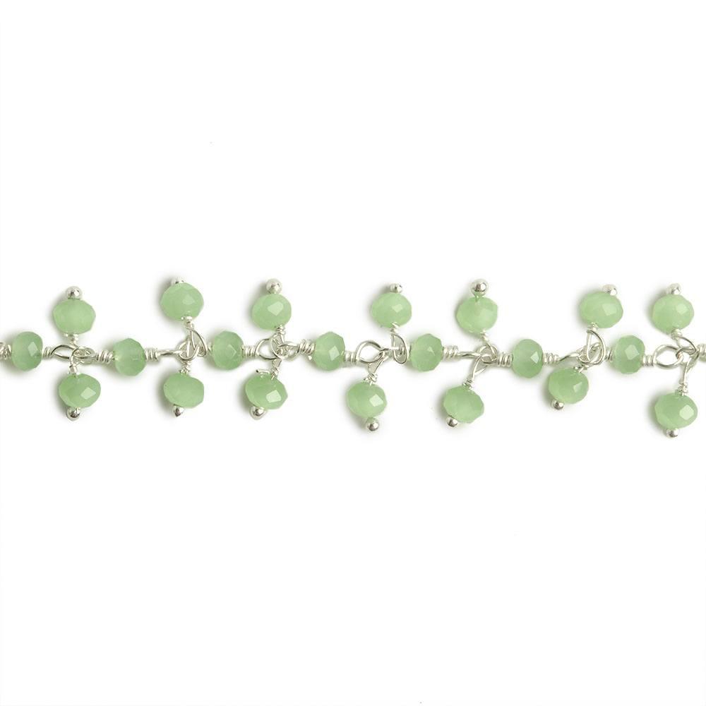 3mm Green Crystal rondelle Silver Dangling Chain by the foot 97 beads - The Bead Traders