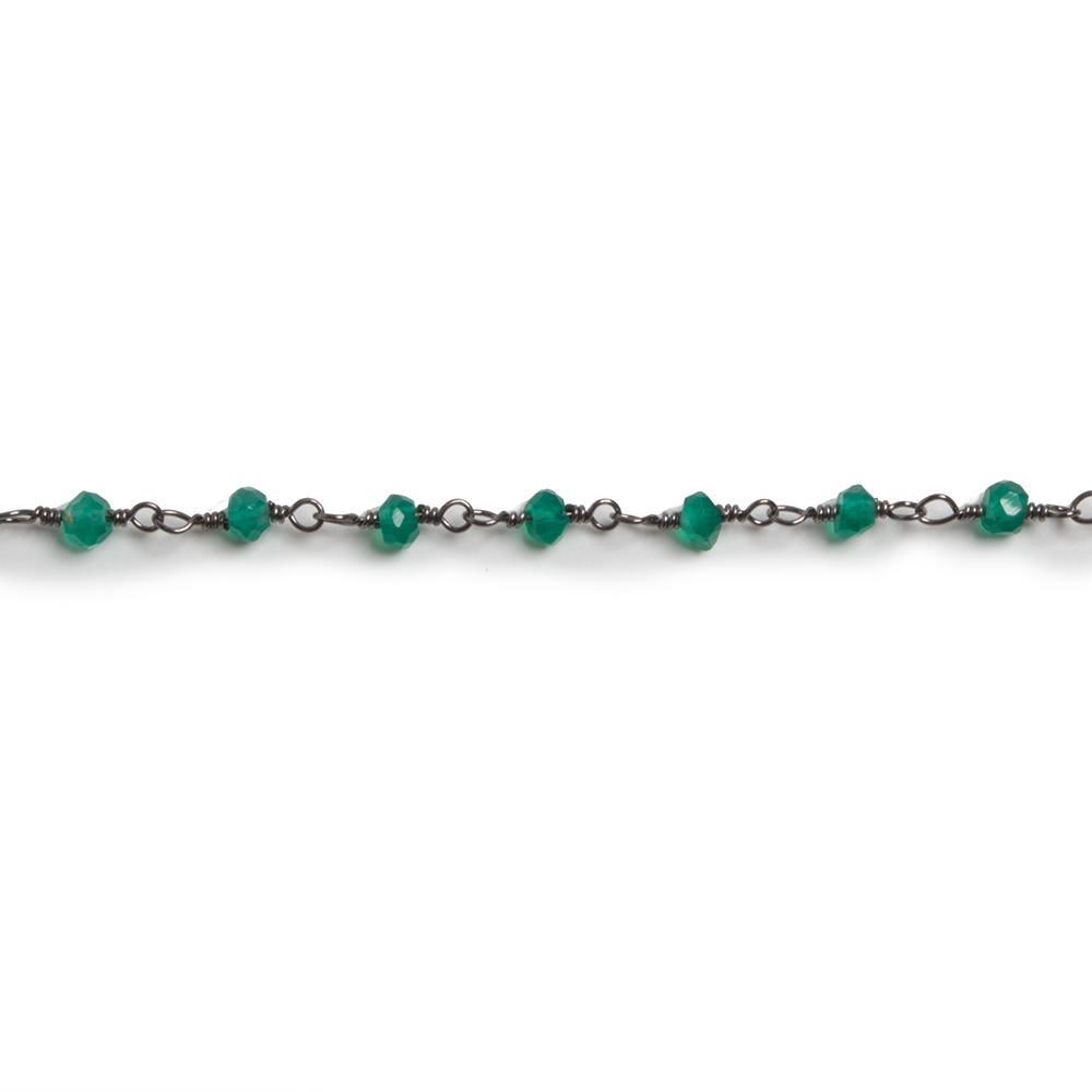 3mm Green Onyx faceted rondelle Black Gold plated Chain by the foot 37 pcs - The Bead Traders