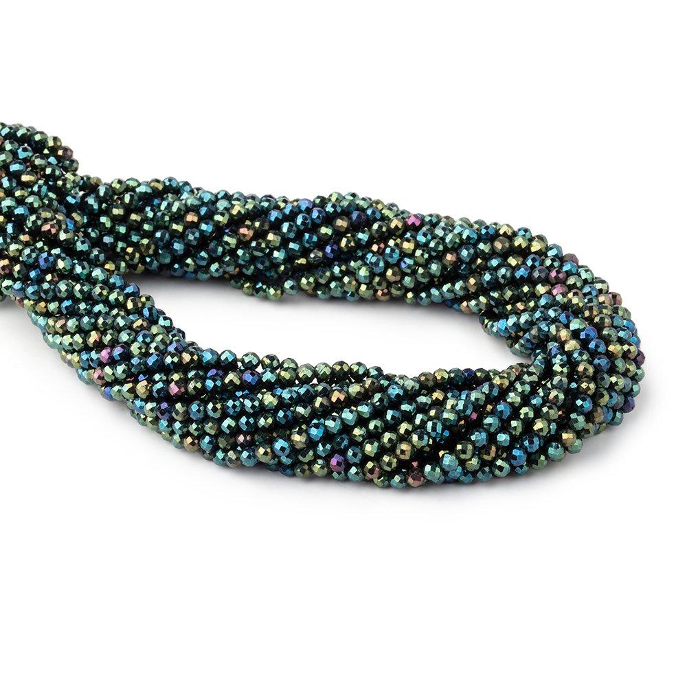 3mm Green Peacock Metallic Black Spinel Micro faceted rounds 13 inch 128 beads - The Bead Traders