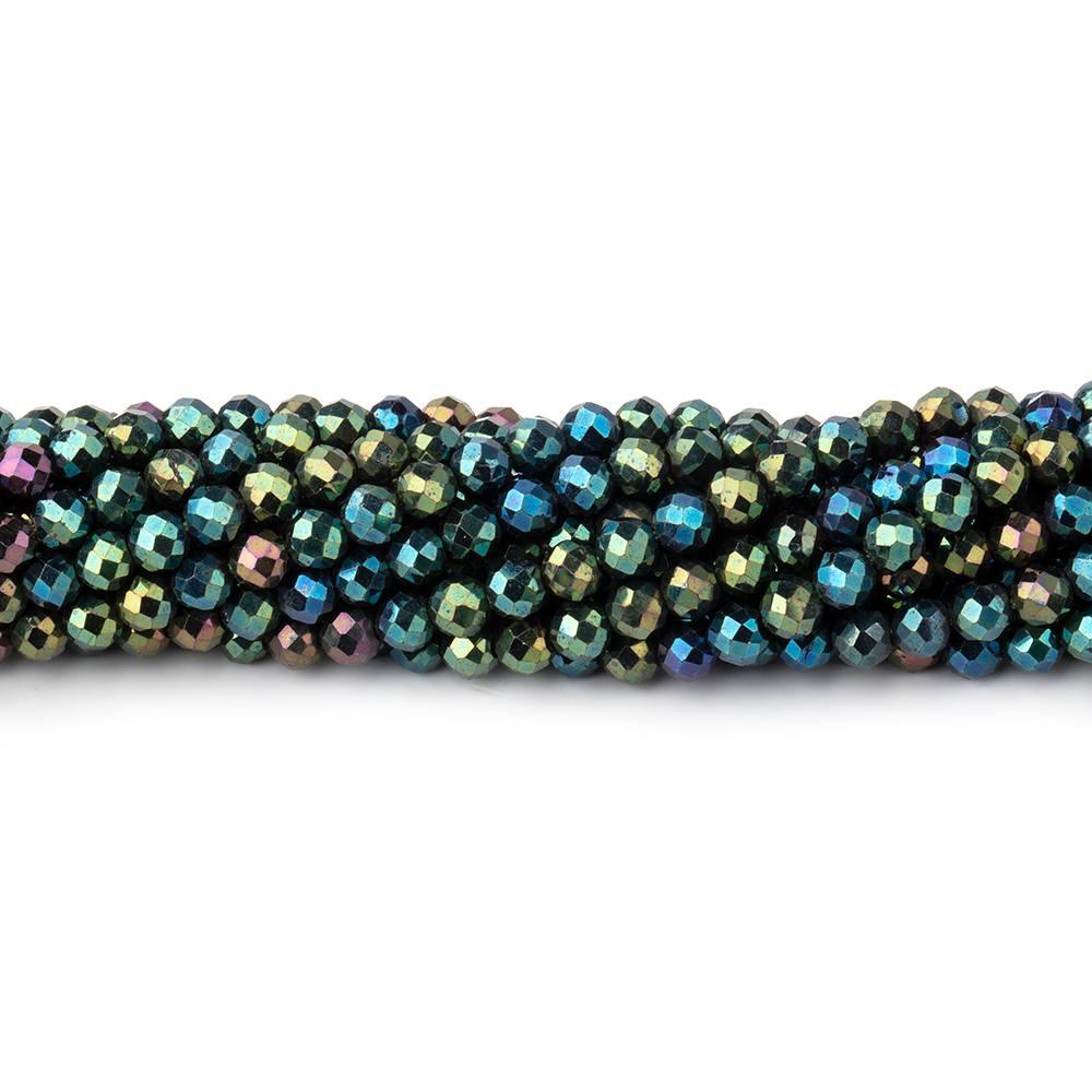 3mm Green Peacock Metallic Black Spinel Micro faceted rounds 13 inch 128 beads - The Bead Traders