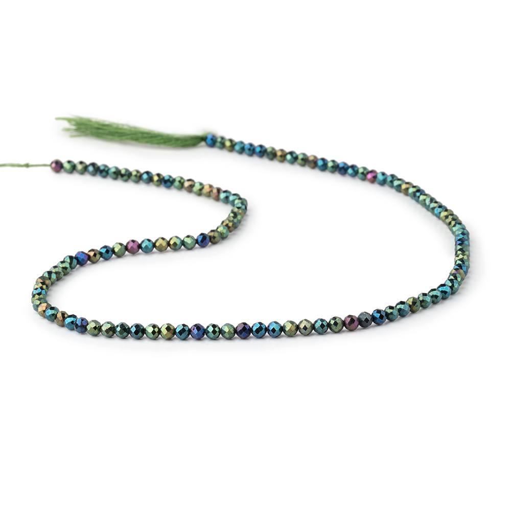 3mm Green Peacock Metallic Black Spinel Micro faceted rounds 13 inch 128 beads - The Bead Traders