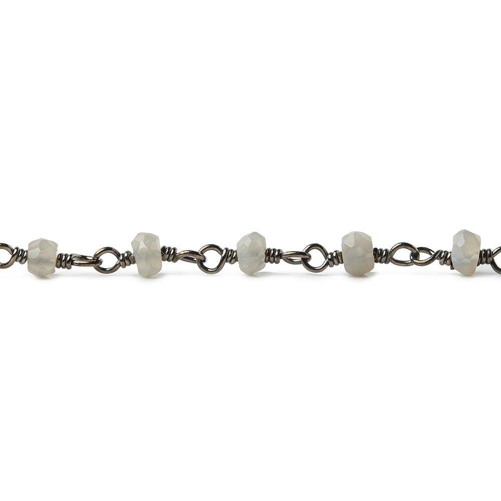 3mm Grey Moonstone faceted rondelle Black Gold Chain by the foot 36 pieces - The Bead Traders