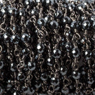3mm Hematite faceted round Black Gold plated chain by the foot 34 pieces - The Bead Traders