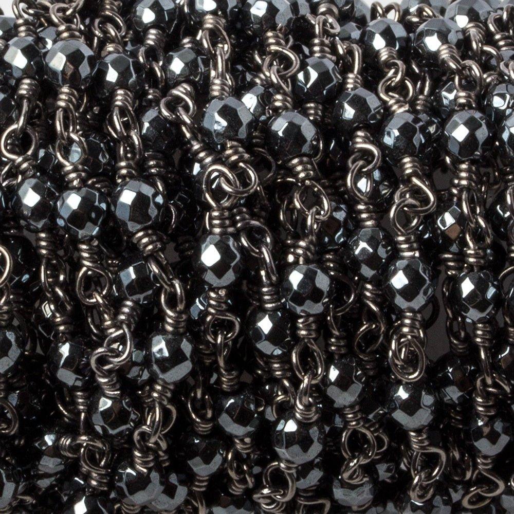 3mm Hematite faceted round Black Gold plated chain by the foot 34 pieces - The Bead Traders