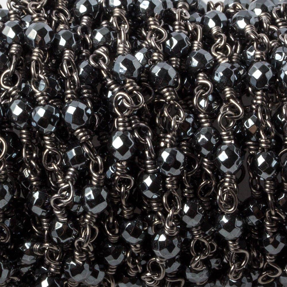 3mm Hematite faceted round Black Gold plated chain by the foot 34 pieces - The Bead Traders
