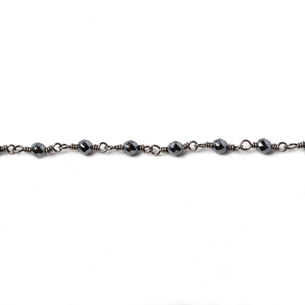 3mm Hematite faceted round Black Gold plated chain by the foot 34 pieces - The Bead Traders
