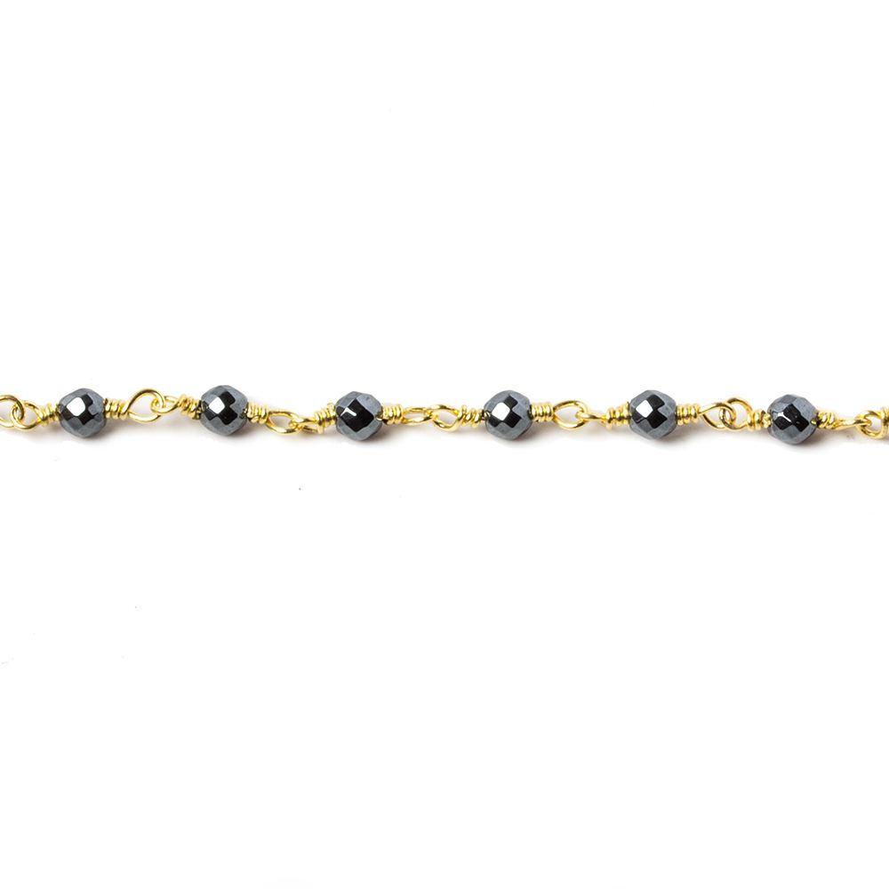 3mm Hematite faceted round Gold plated chain by the foot 34 pieces - The Bead Traders