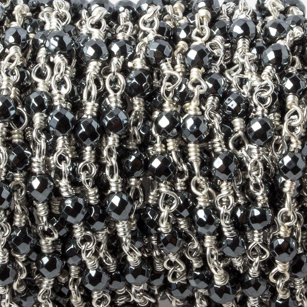 3mm Hematite faceted round Silver plated chain by the foot 34 pieces - The Bead Traders