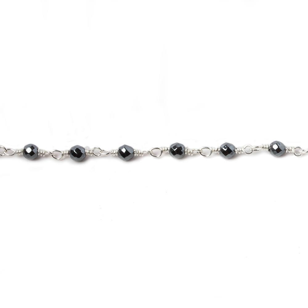 3mm Hematite faceted round Silver plated chain by the foot 34 pieces - The Bead Traders
