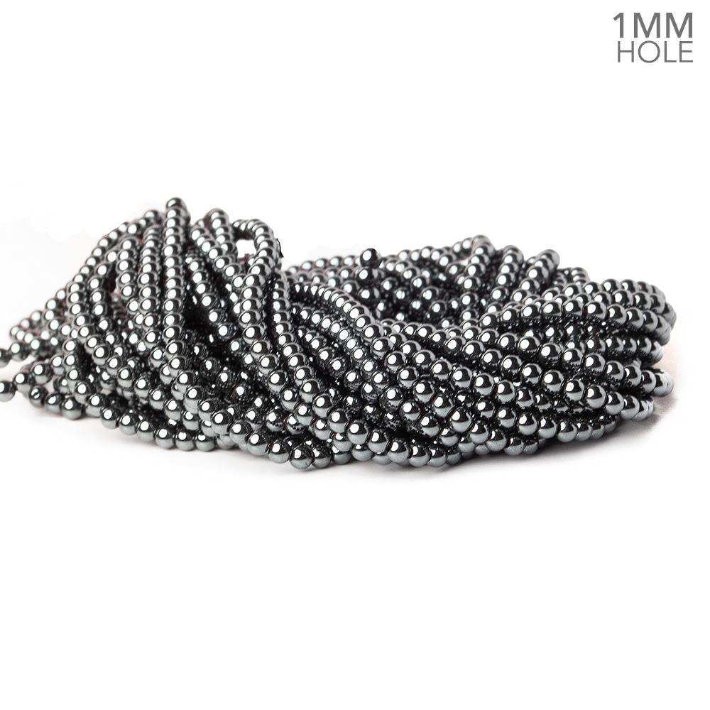 3mm Hematite Plain Round Beads, 16 inch - The Bead Traders