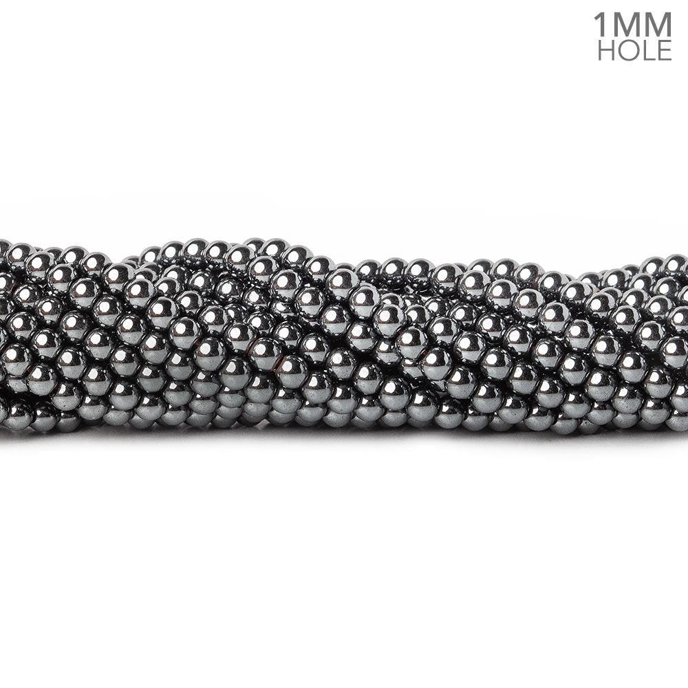 3mm Hematite Plain Round Beads, 16 inch - The Bead Traders