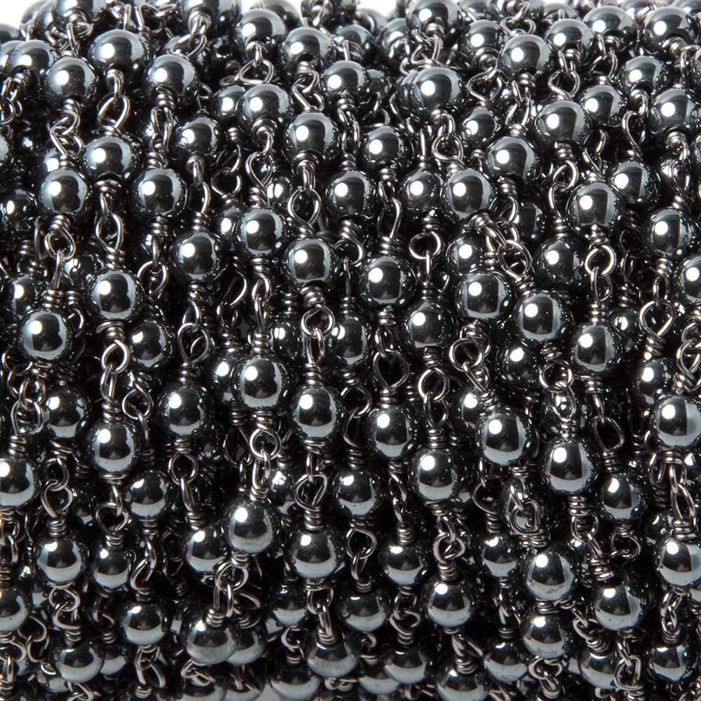 3mm Hematite plain round Black Gold Chain 39 pcs - The Bead Traders