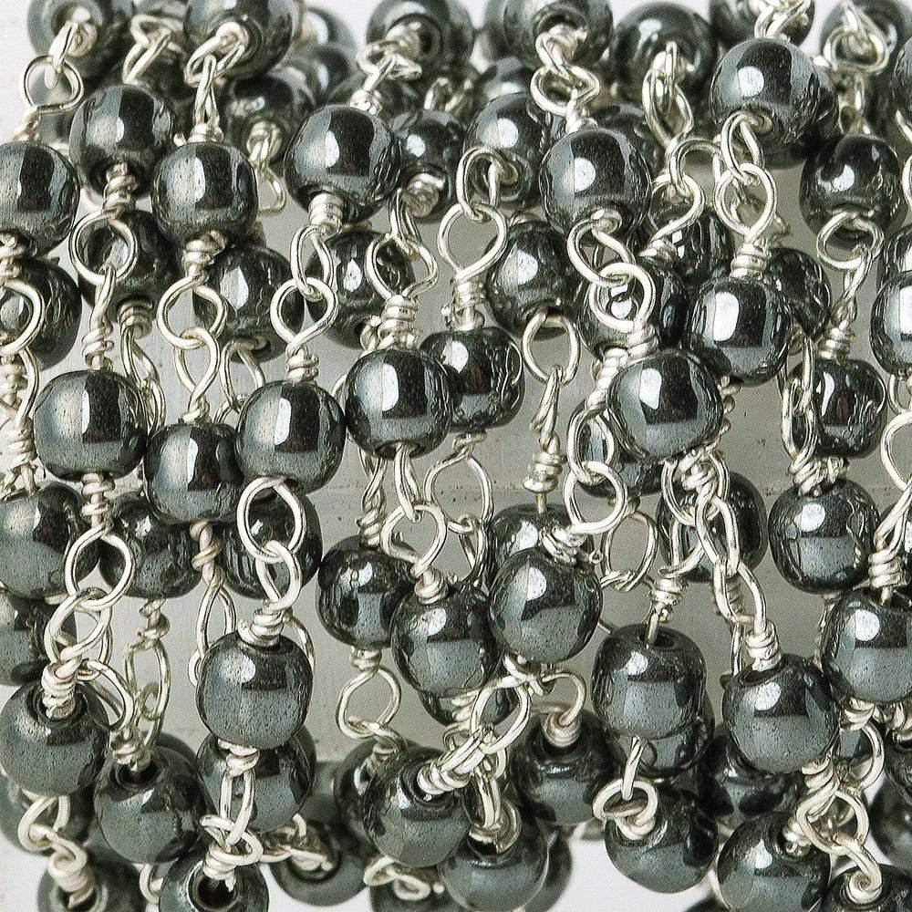 3mm Hematite plain round Silver plated Chain by the foot - The Bead Traders