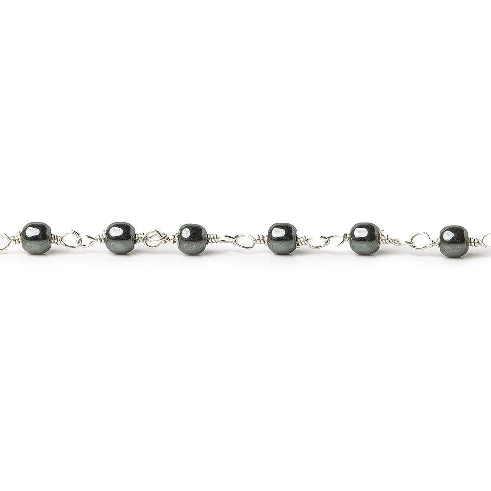 3mm Hematite plain round Silver plated Chain by the foot - The Bead Traders