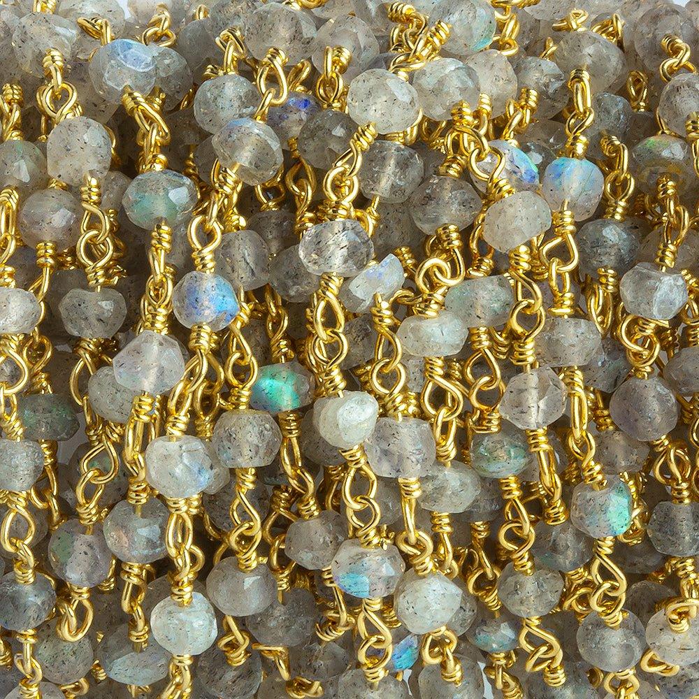 3mm Labradorite Faceted Rondelle Gold Chain by the Foot 37 pieces - The Bead Traders