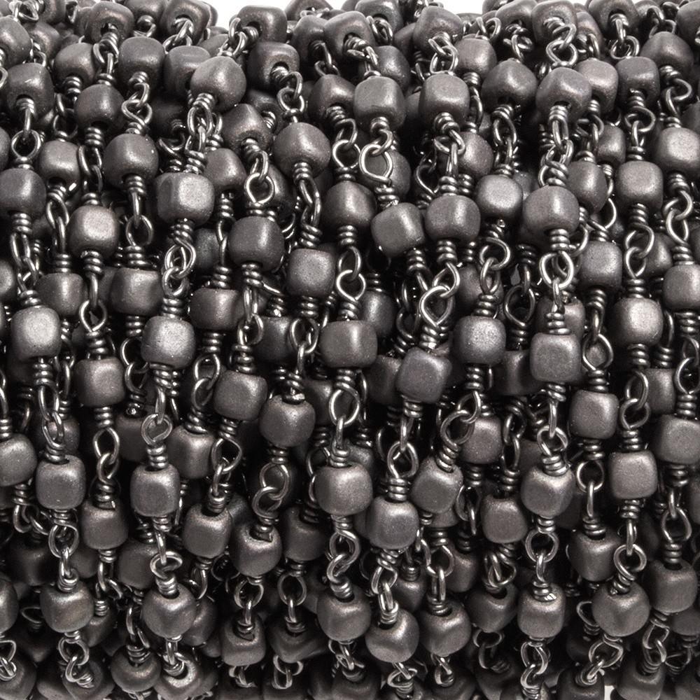 3mm Matte Greige Hematite plain cube Black Gold plated Chain 35 pieces - The Bead Traders