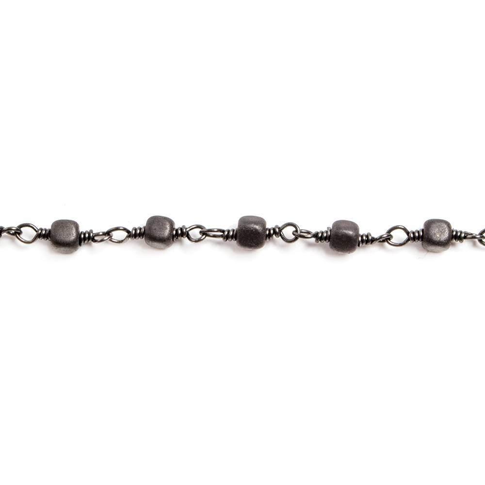 3mm Matte Greige Hematite plain cube Black Gold plated Chain 35 pieces - The Bead Traders