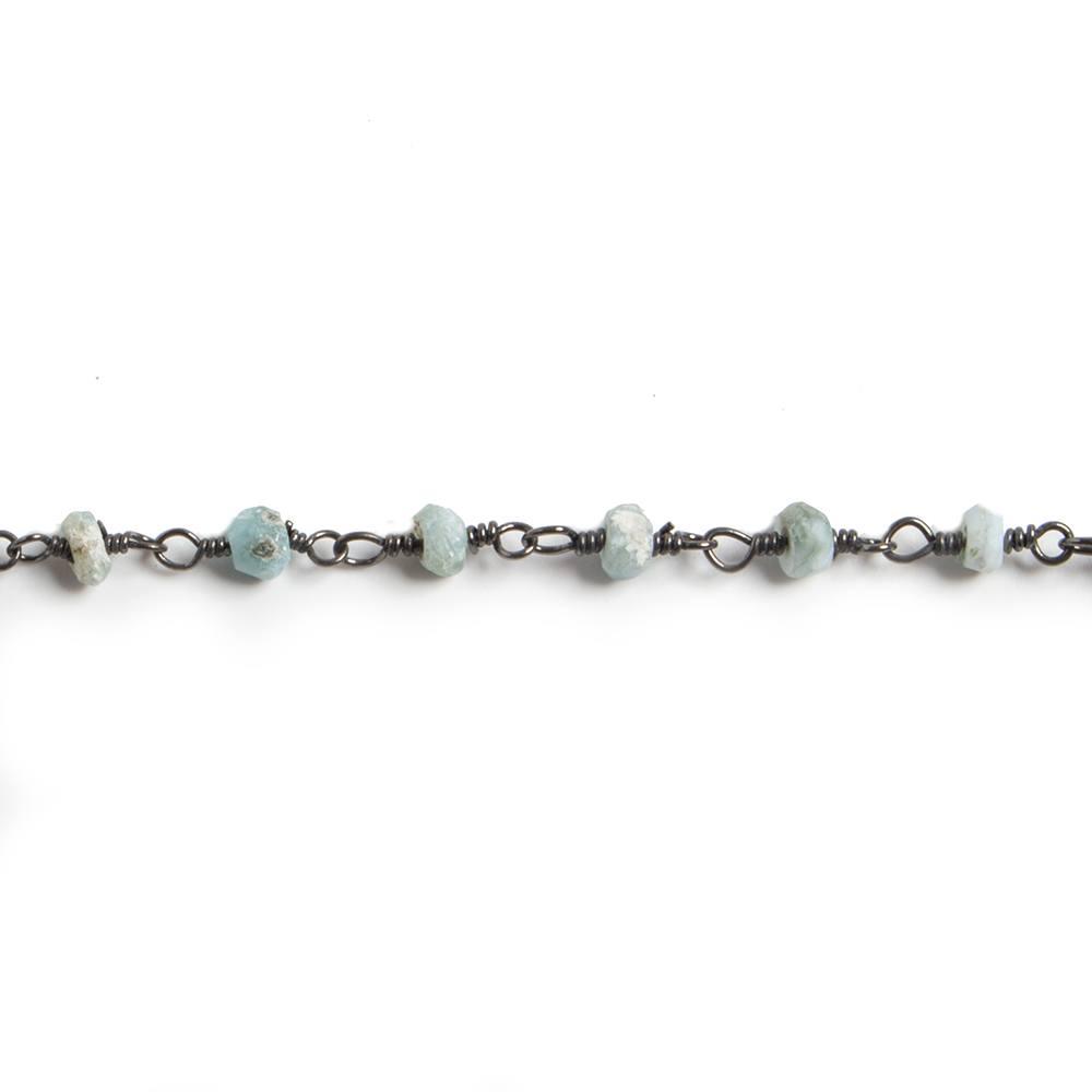 3mm Matte Larimar faceted rondelle Black Gold Chain by the foot 36 pieces - The Bead Traders