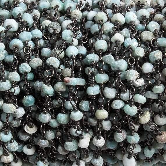 3mm Matte Larimar faceted rondelle Black Gold Chain by the foot 36 pieces - The Bead Traders