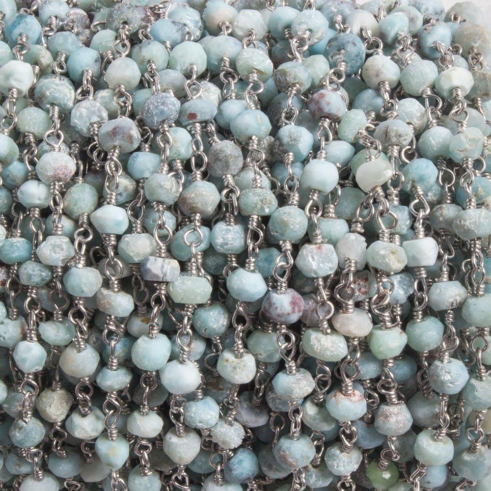 3mm Matte Larimar faceted rondelle Silver plated Chain by the foot 37 pcs - The Bead Traders