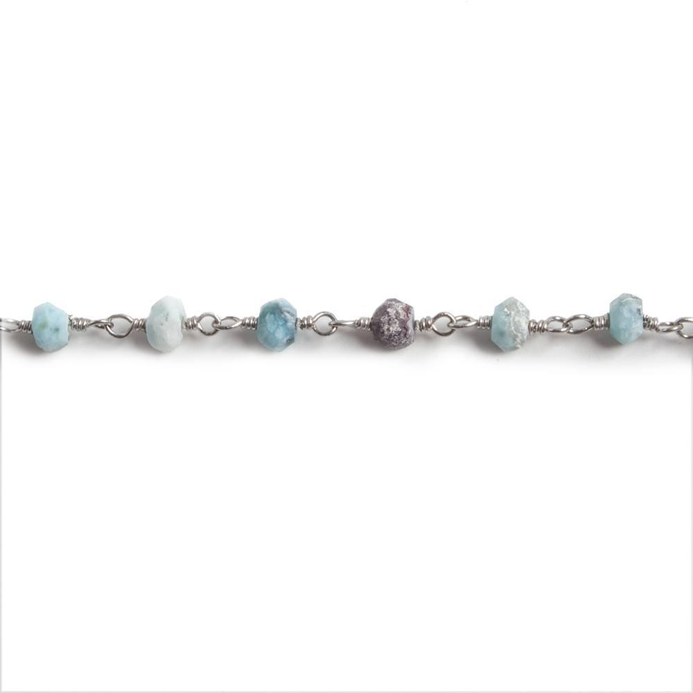 3mm Matte Larimar faceted rondelle Silver plated Chain by the foot 37 pcs - The Bead Traders