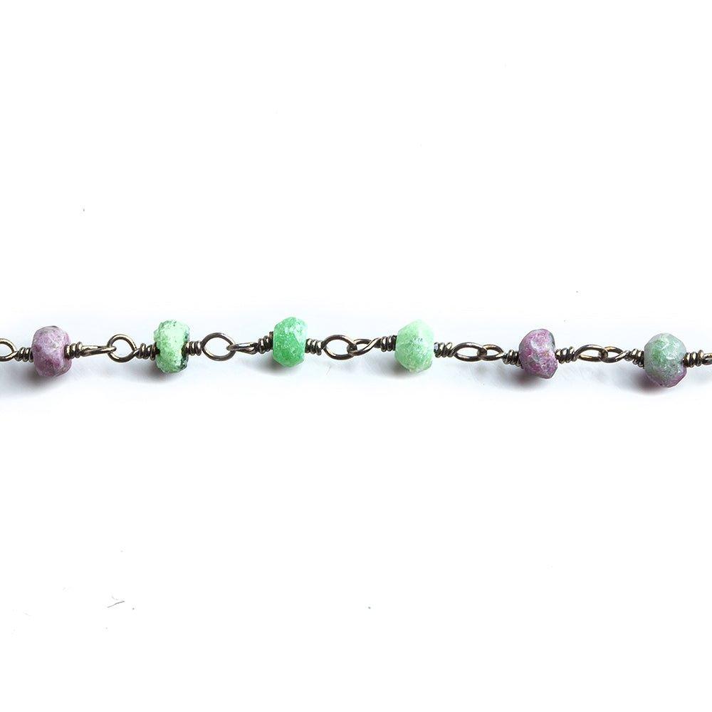 3mm Matte Ruby in Zoisite faceted rondelle Black Gold Chain by the foot 36 pieces - The Bead Traders