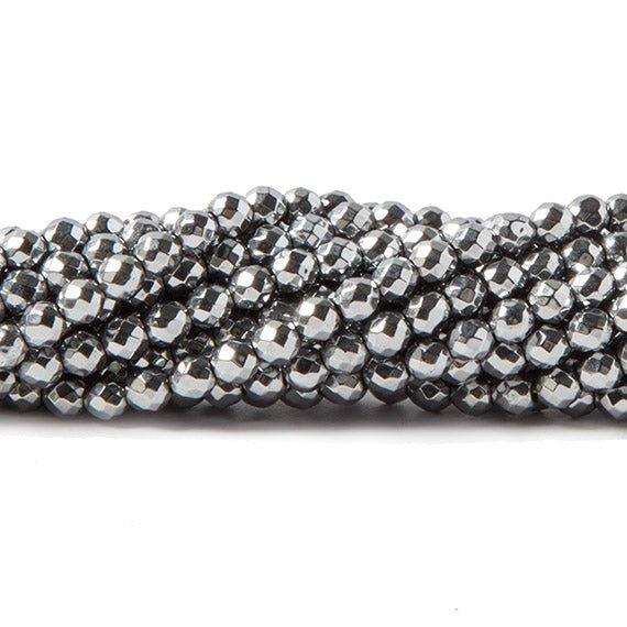 3mm Metallic Silver plated Hematite faceted round 13.5 inch 125 beads - The Bead Traders