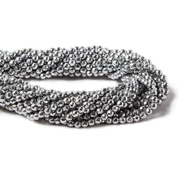 3mm Metallic Silver plated Hematite faceted round 13.5 inch 125 beads - The Bead Traders
