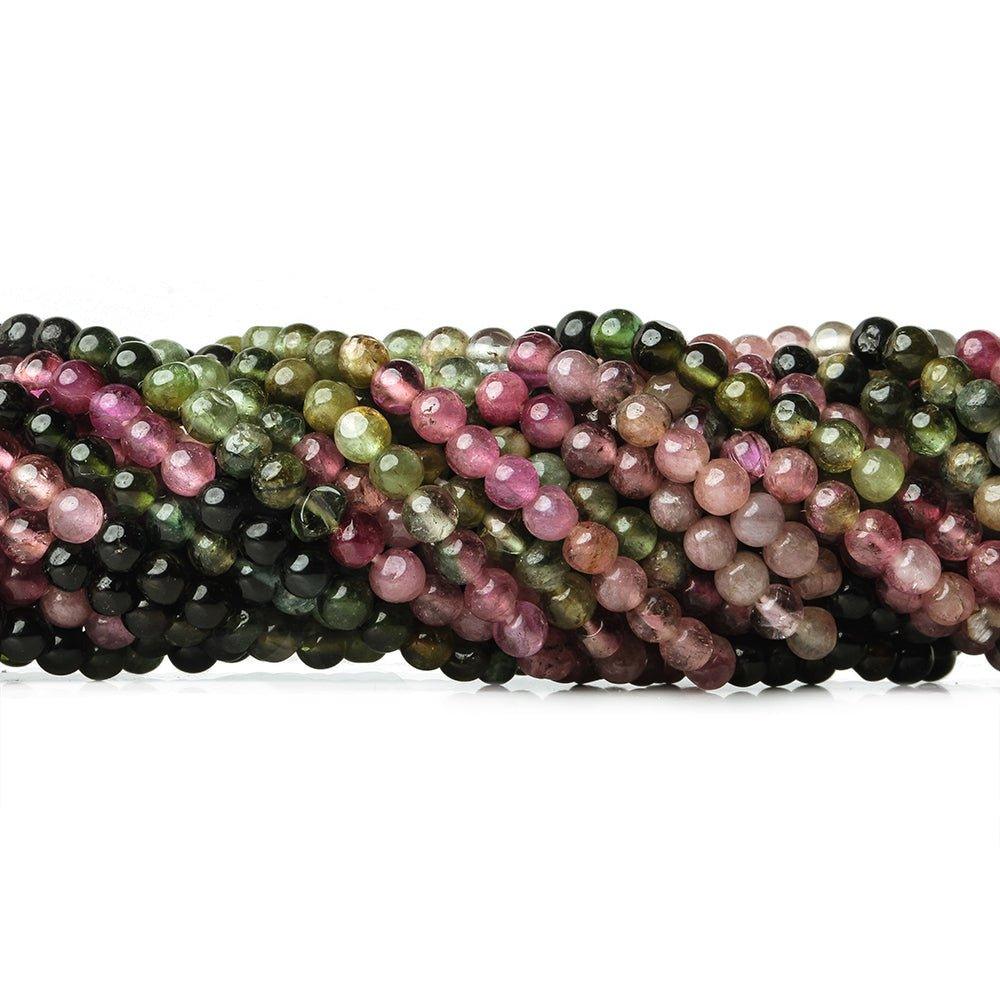3mm Multi-color Tourmaline plain rounds 13 inch 130 beads - The Bead Traders