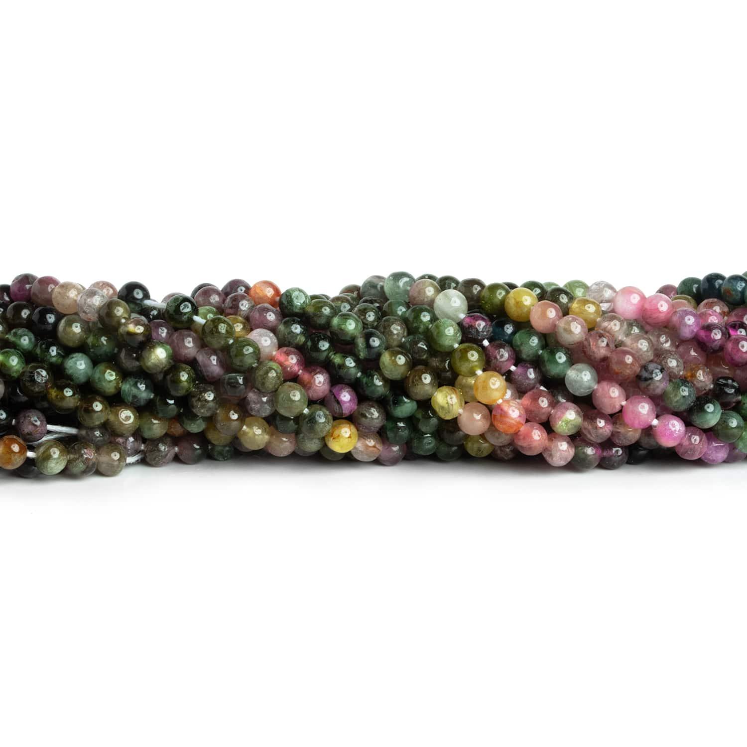 3mm Multi Color Tourmaline Plain Rounds 14 inch 110 beads - The Bead Traders