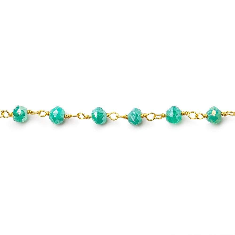 3mm Mystic Green Onyx Rondelle Gold Chain - The Bead Traders