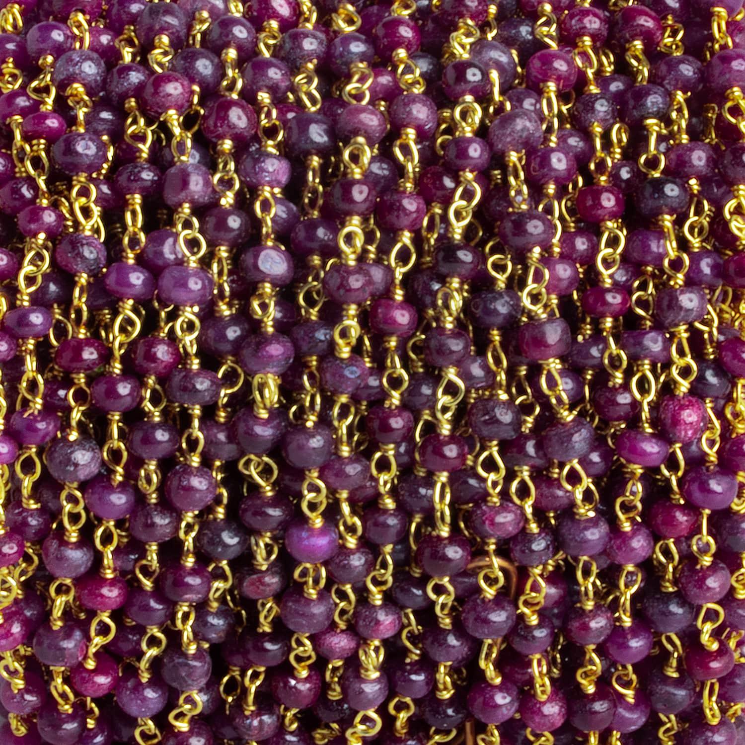 3mm Mystic Ruby Plain Rondelle Gold Chain - The Bead Traders