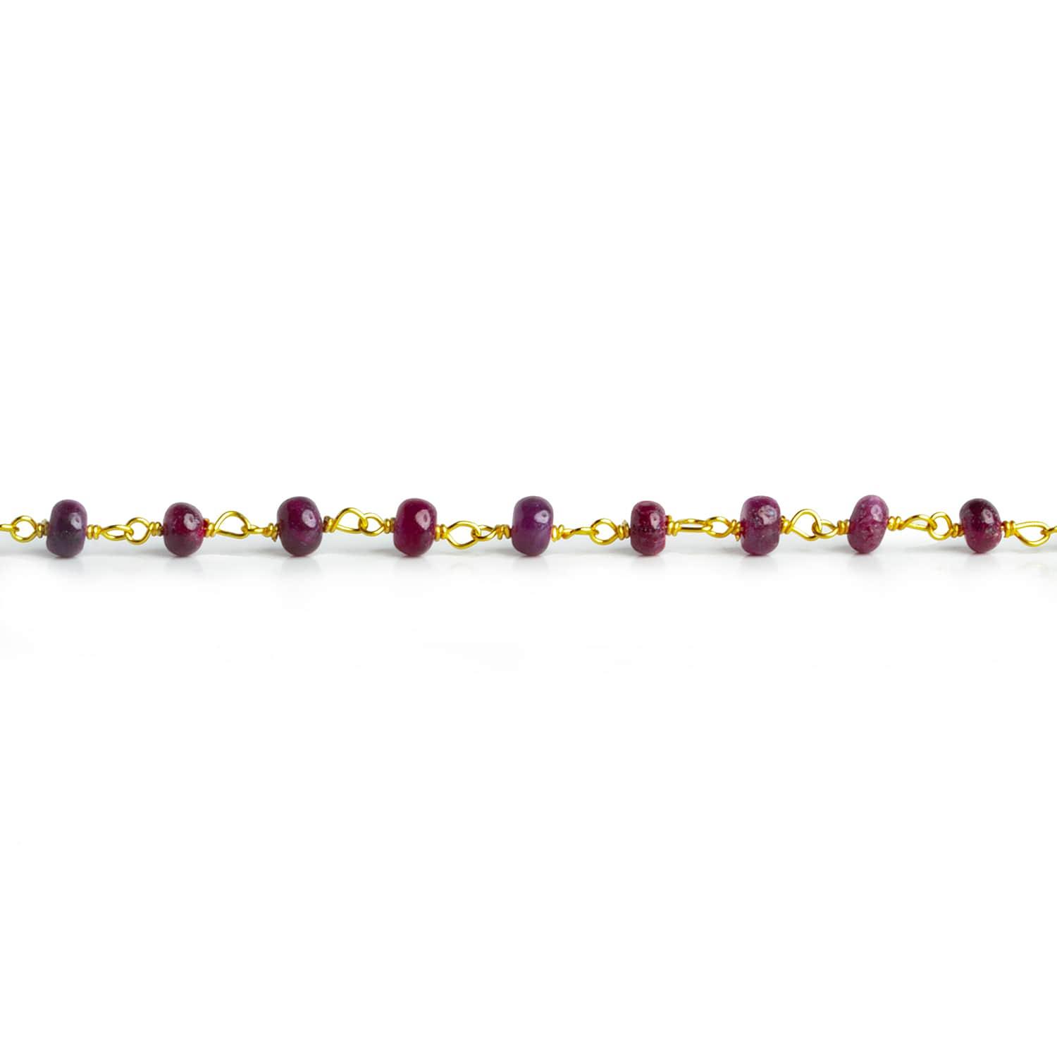 3mm Mystic Ruby Plain Rondelle Gold Chain - The Bead Traders