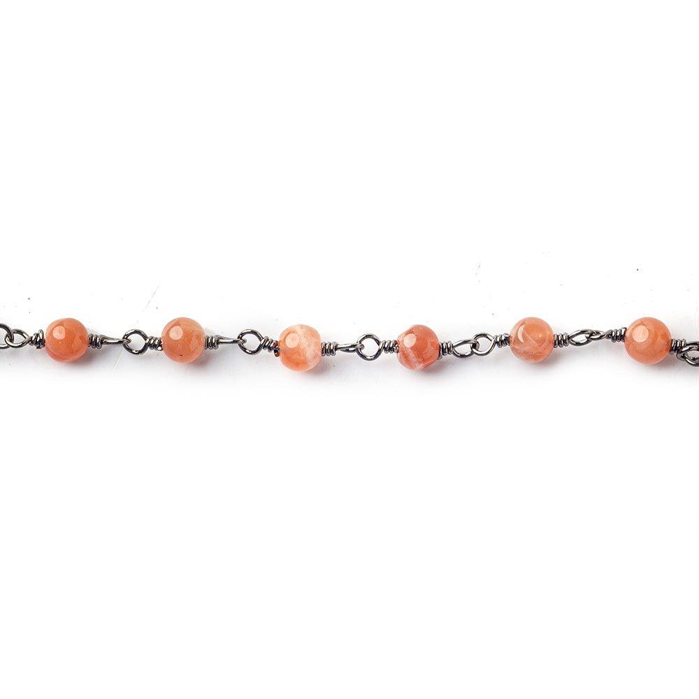 3mm Peach Moonstone Plain Round Black Gold plated Chain by the foot 35 pieces - The Bead Traders