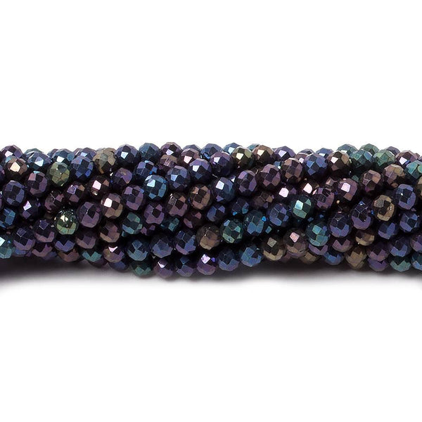 3mm Peacock Metallic Black Spinel Micro faceted rounds 13 inch 128 beads