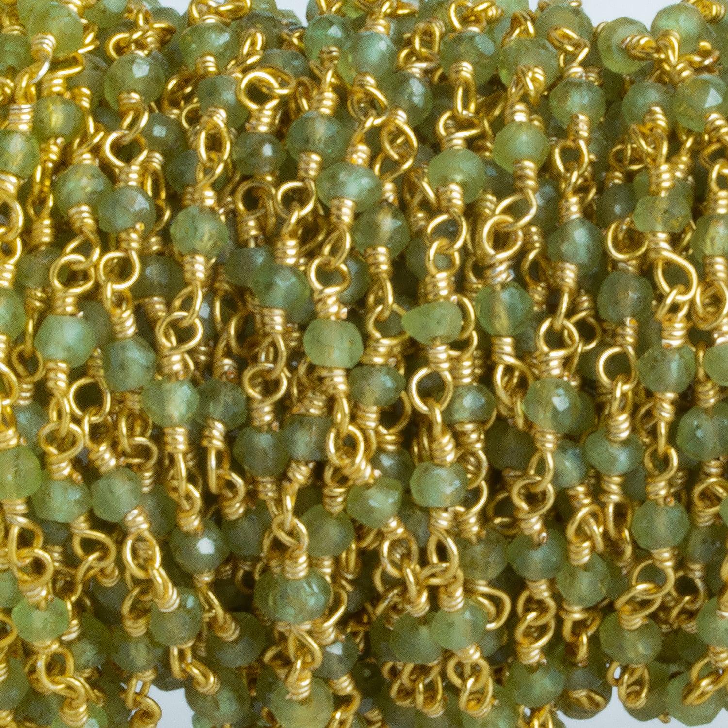 3mm Peridot Faceted Rondelle Gold Chain 37 beads - The Bead Traders