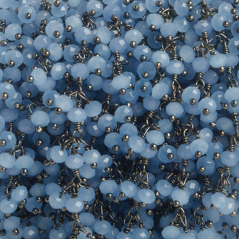 3mm Periwinkle Crystal rondelle Black Dangling Chain by the foot 97 beads - The Bead Traders