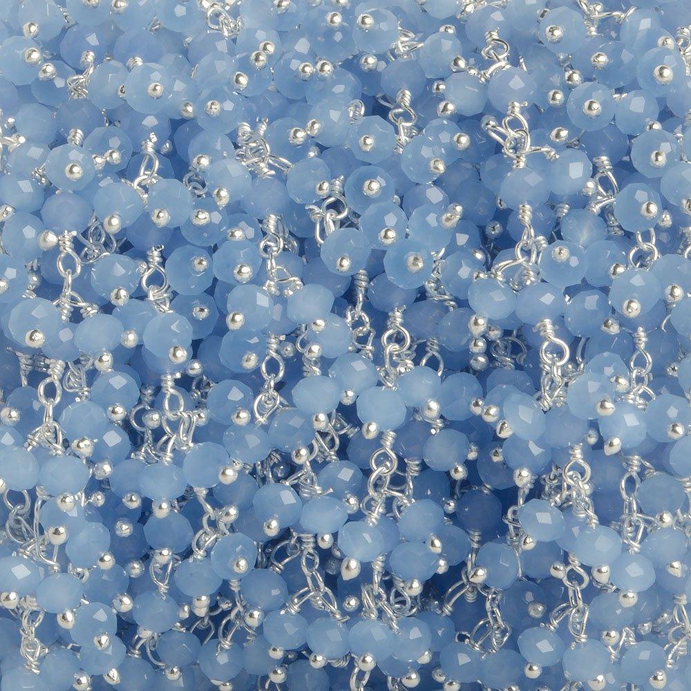 3mm Periwinkle Crystal rondelle Silver Dangling Chain by the foot 97 beads - The Bead Traders