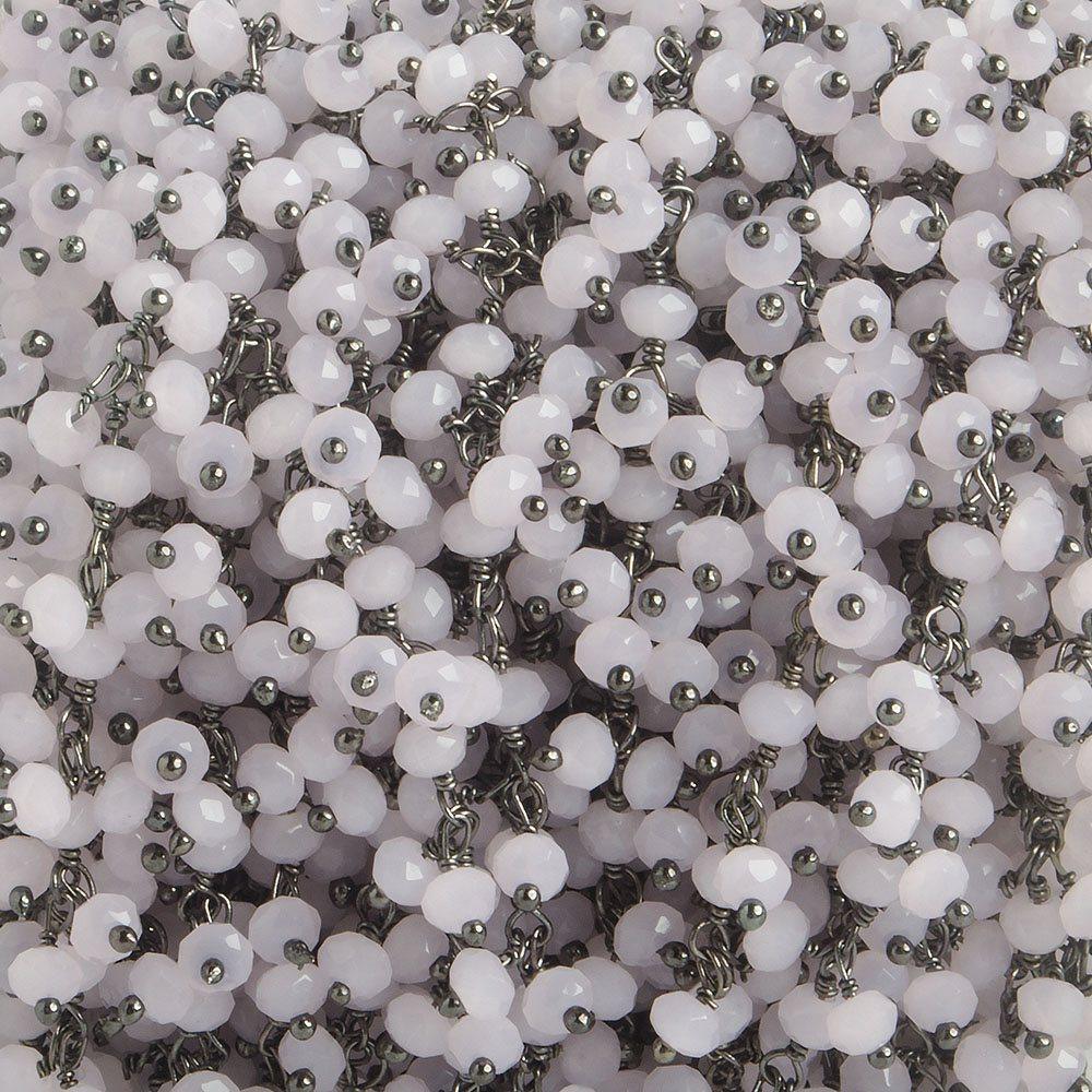 3mm Pink Crystal rondelle Black Dangling Chain by the foot 97 beads - The Bead Traders