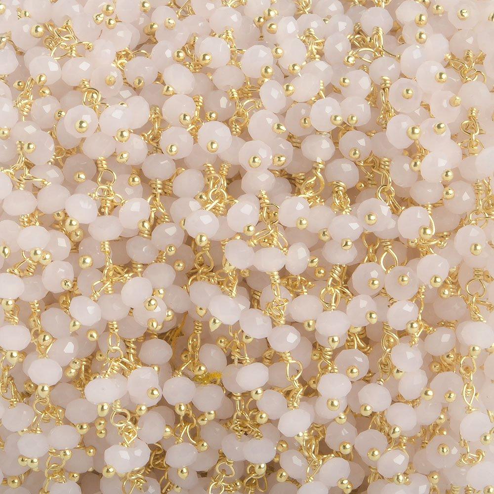 3mm Pink Crystal rondelle Gold Dangling Chain by the foot 97 beads - The Bead Traders
