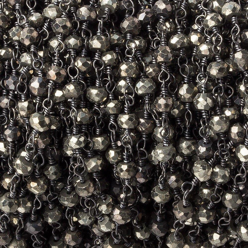 3mm Pyrite faceted rondelle Black Gold Chain by the foot 33 pieces - The Bead Traders