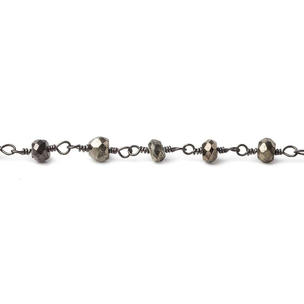 3mm Pyrite faceted rondelle Black Gold Chain by the foot 33 pieces - The Bead Traders