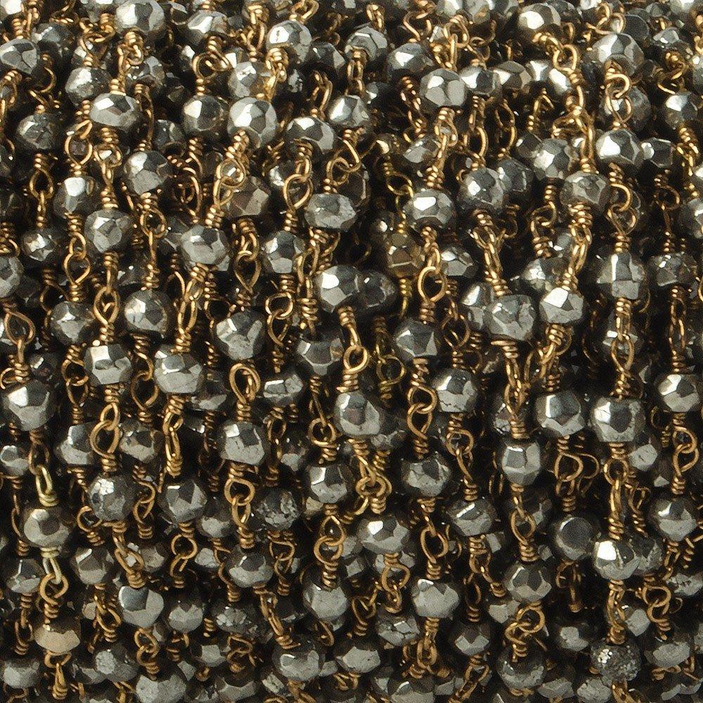3mm Pyrite faceted rondelle Gold plated Chain by the foot - The Bead Traders