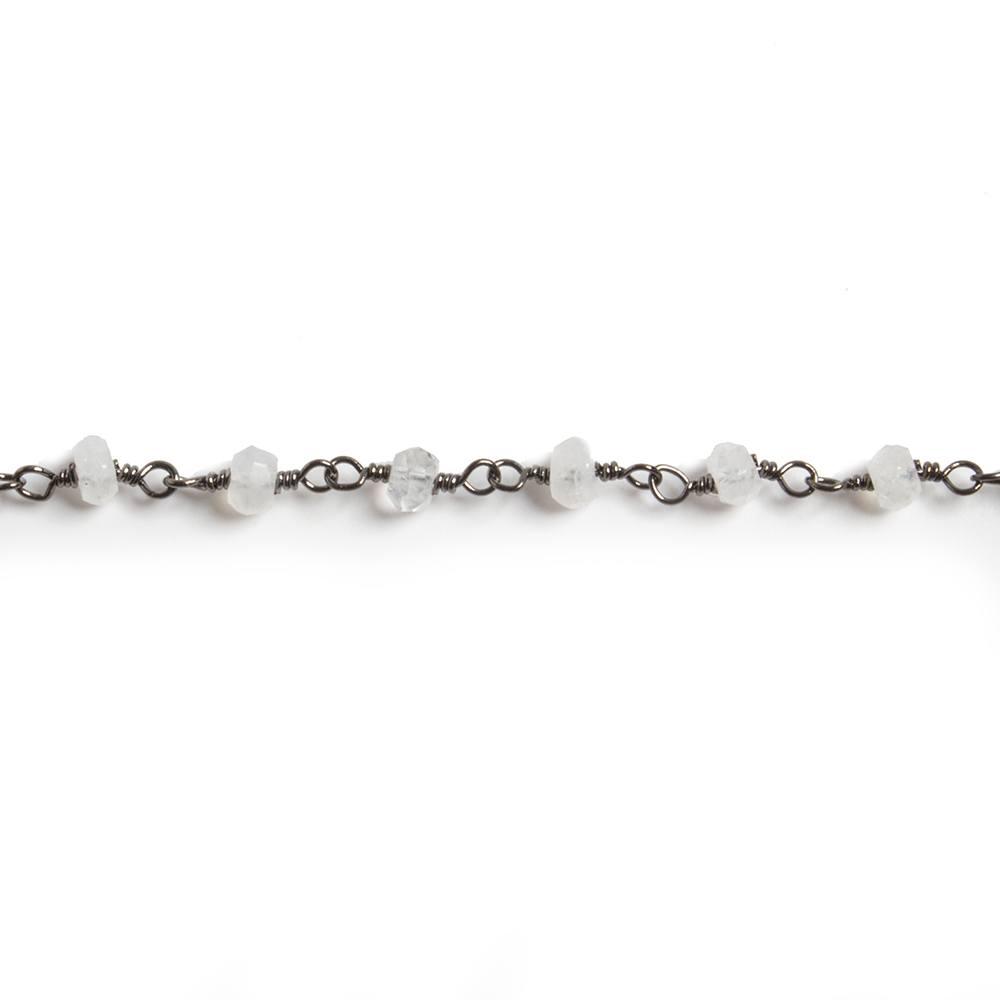 3mm Rainbow Moonstone faceted rondelle Black Gold plated Chain by the foot - The Bead Traders