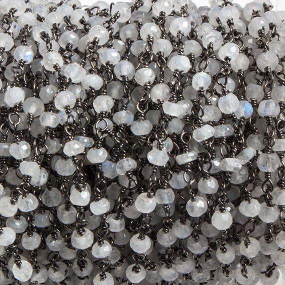 3mm Rainbow Moonstone faceted rondelle Black Gold plated Chain by the foot - The Bead Traders
