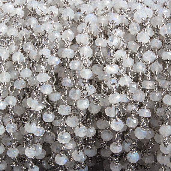 3mm Rainbow Moonstone faceted rondelle Silver plated Chain by the foot - The Bead Traders