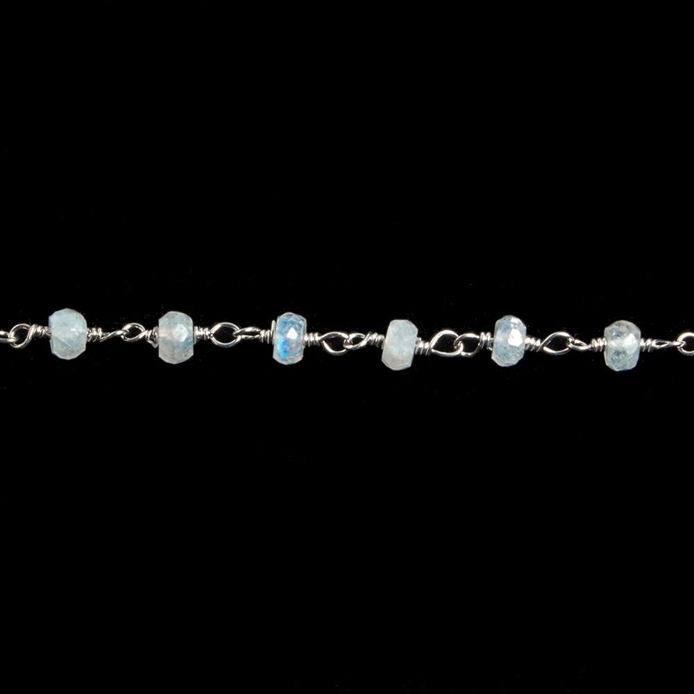 3mm Rainbow Moonstone faceted rondelle Silver plated Chain by the foot - The Bead Traders