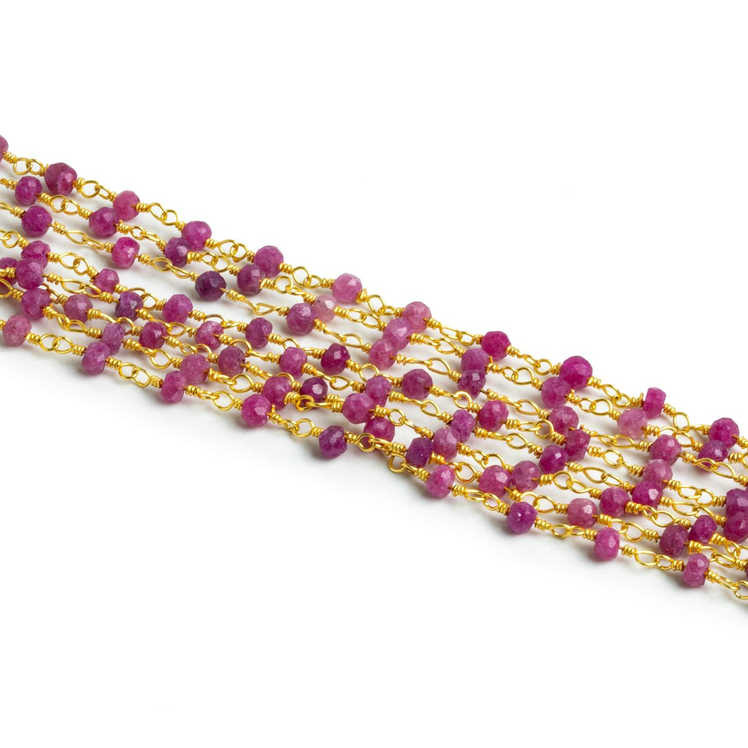 3mm Red Quartz Rondelle Gold Chain - Lot of 6ft - The Bead Traders